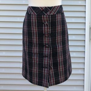 Loft red gray white plaid skirt